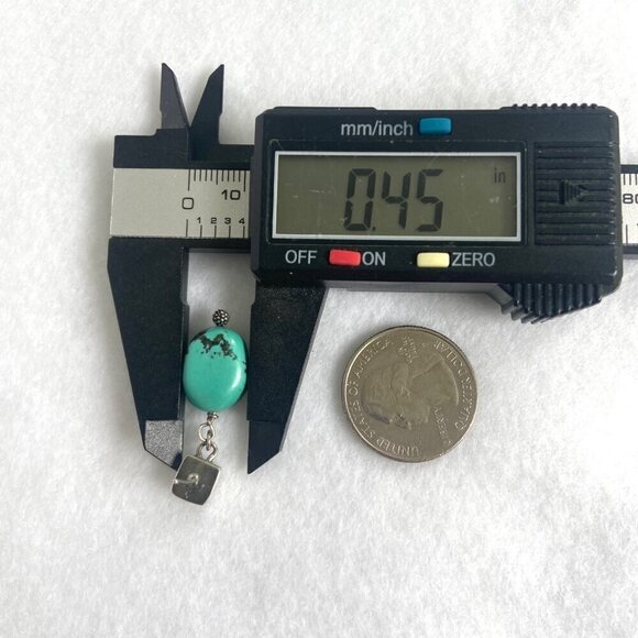 Sterling Silver 925 Southwest Style Beaded Turquoise Square Stud Dangle Earrings - Picture 14 of 16